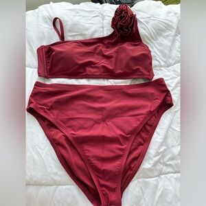 Shade & Shore One Shoulder Floret Detail Swimsuit, High Waist XL Top & Bottom